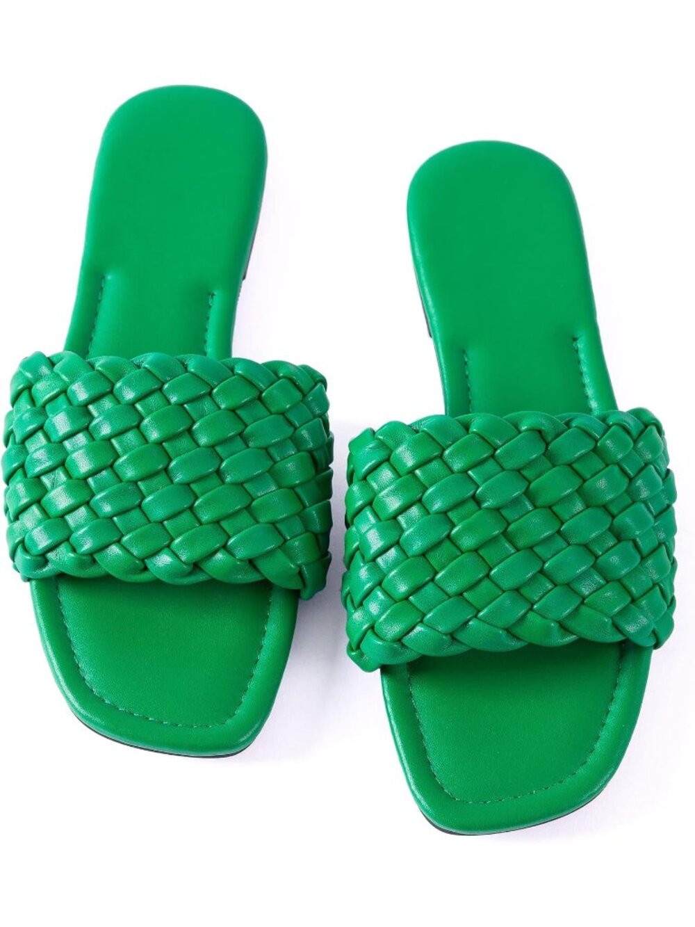 🆕Women's Green Flat Sandals Braided Leather Nude Summer Dressy Fashion